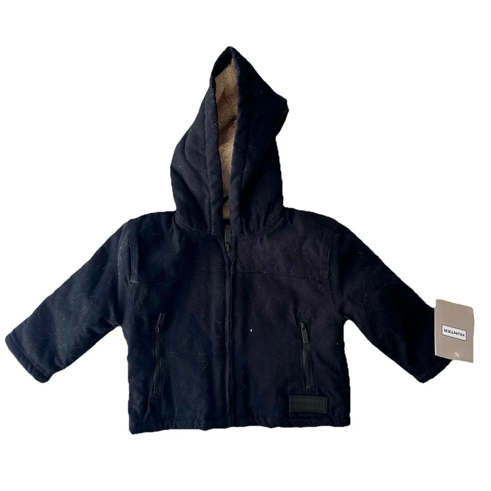 Hunter Boys Size 18 Months Black Sherpa Lined Hooded‎ Jacket Full Zip NWT